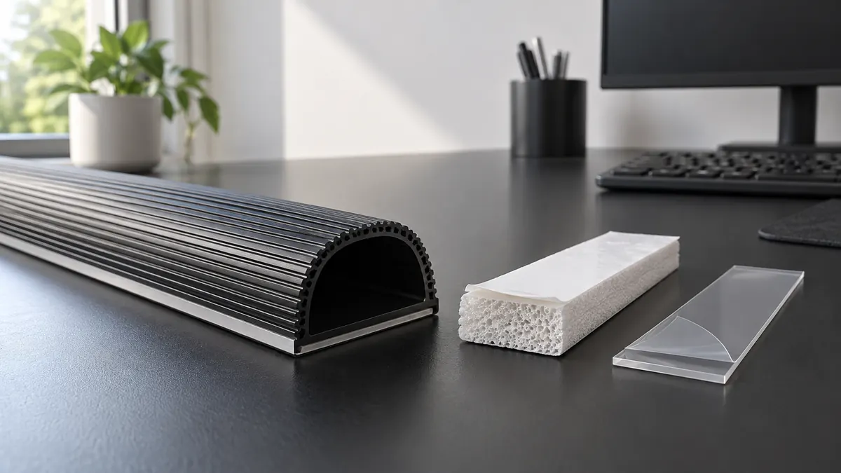 Dünner Acrylklebestreifen neben porösem Schaumstoff-Klebeband im Texturvergleich