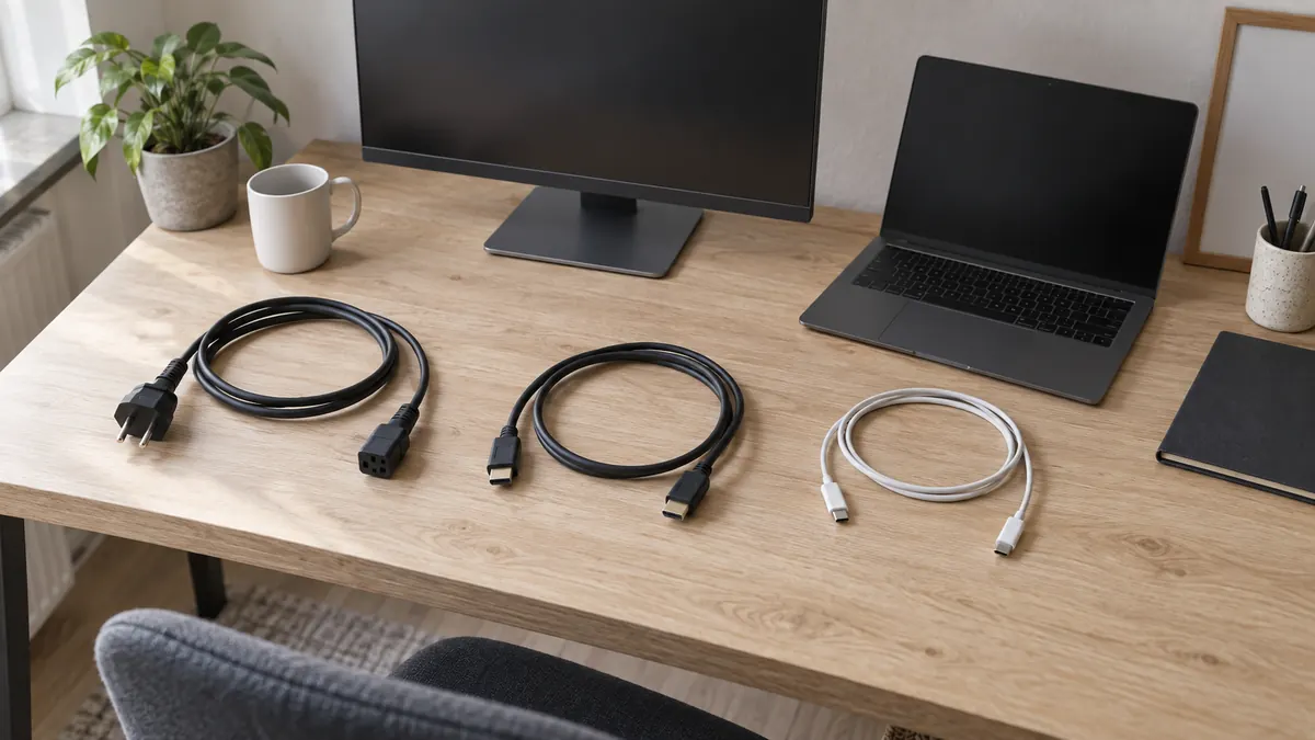 Alle Kabel sind abgesteckt und liegen mit sichtbaren Steckern auf der Platte