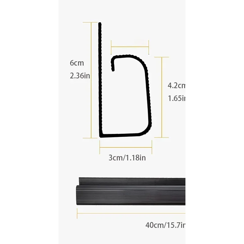 Maßzeichnung des Kabelkanals: 40 cm lang, 6 cm breit, 4,2 cm hoch
